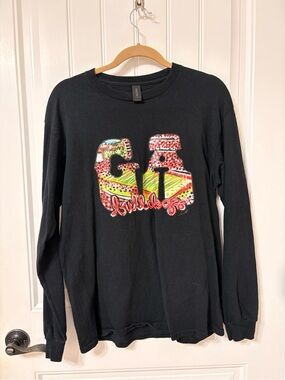 Gildan Black Long Sleeve Tee with Multicolor 'GA' Appliqué